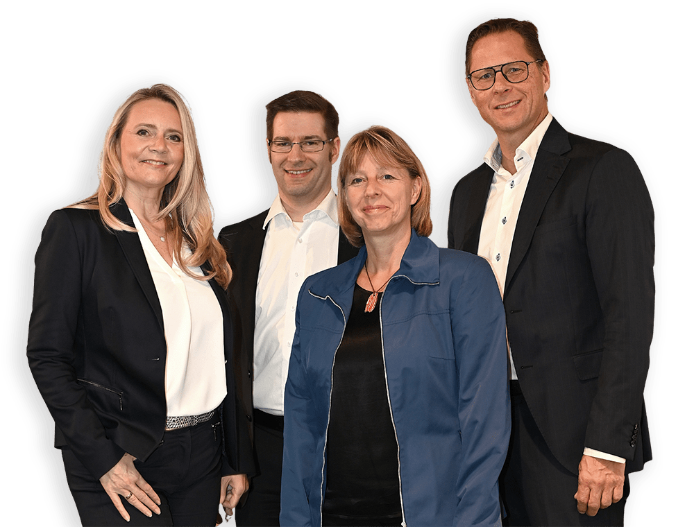 BCM. Management-Team: Astrid Hamele, Dr. Markus Guthier, Jana Hirte, Thomas Hamele
