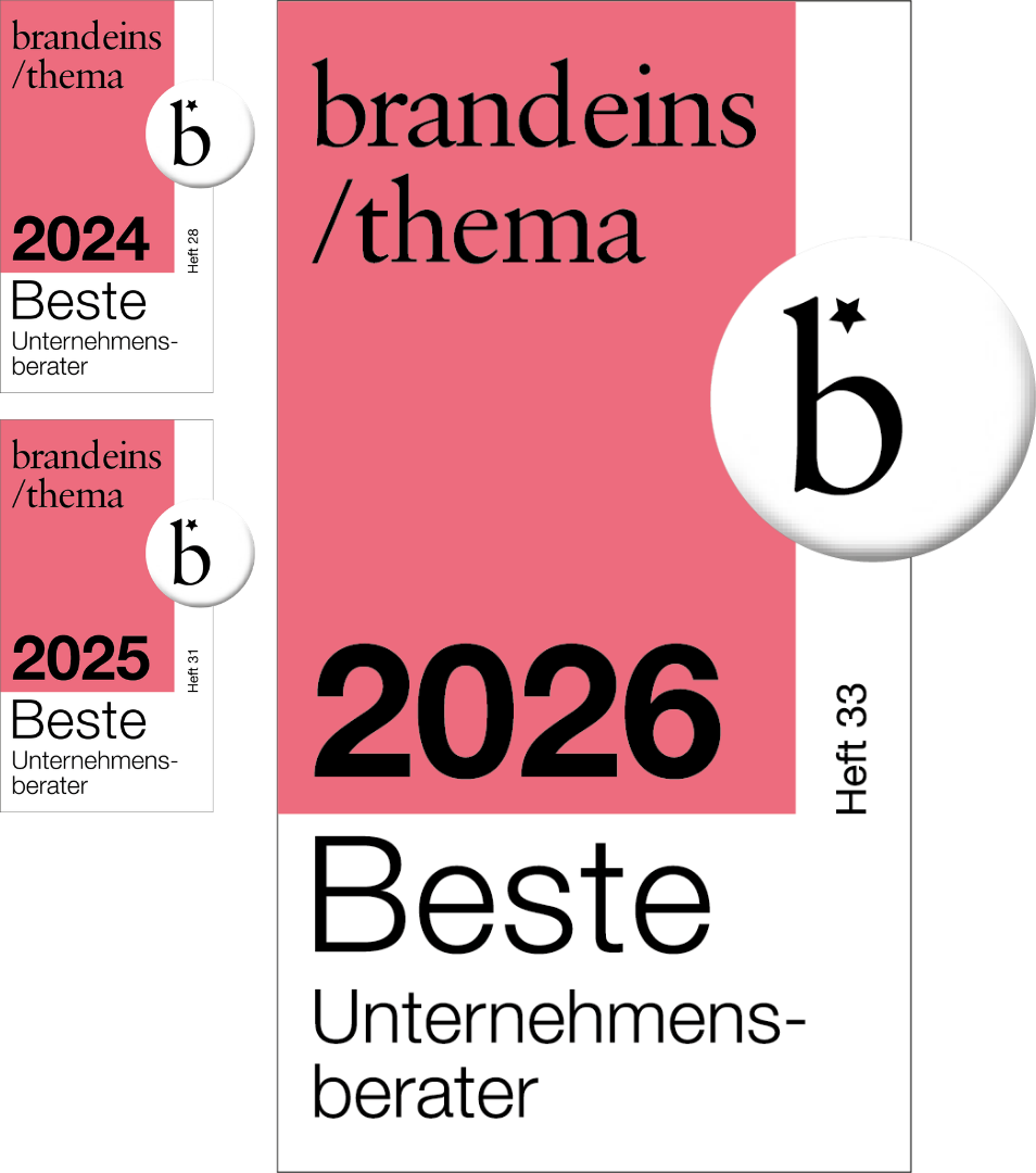 Auszeichnungssiegel von brand eins: Beste Unternehmensberater 2024-2026