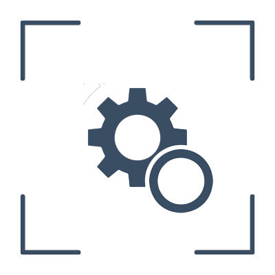 Icon mit Zahnrad, Checkbox und Kreisdiagramm als Symbolbild für Prozessmanagement