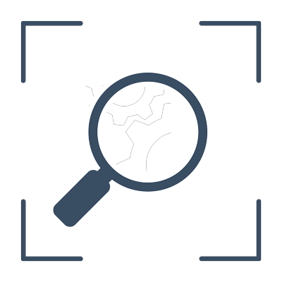 Icon mit Lupe über ineinandergreifenden Zahnrädern als Symbolbild für Toolevaluierung