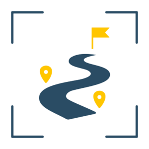 Icon mit geschwungenem Weg, Wegmarken und Zielfahne als Symbolbild für eine Roadmap.